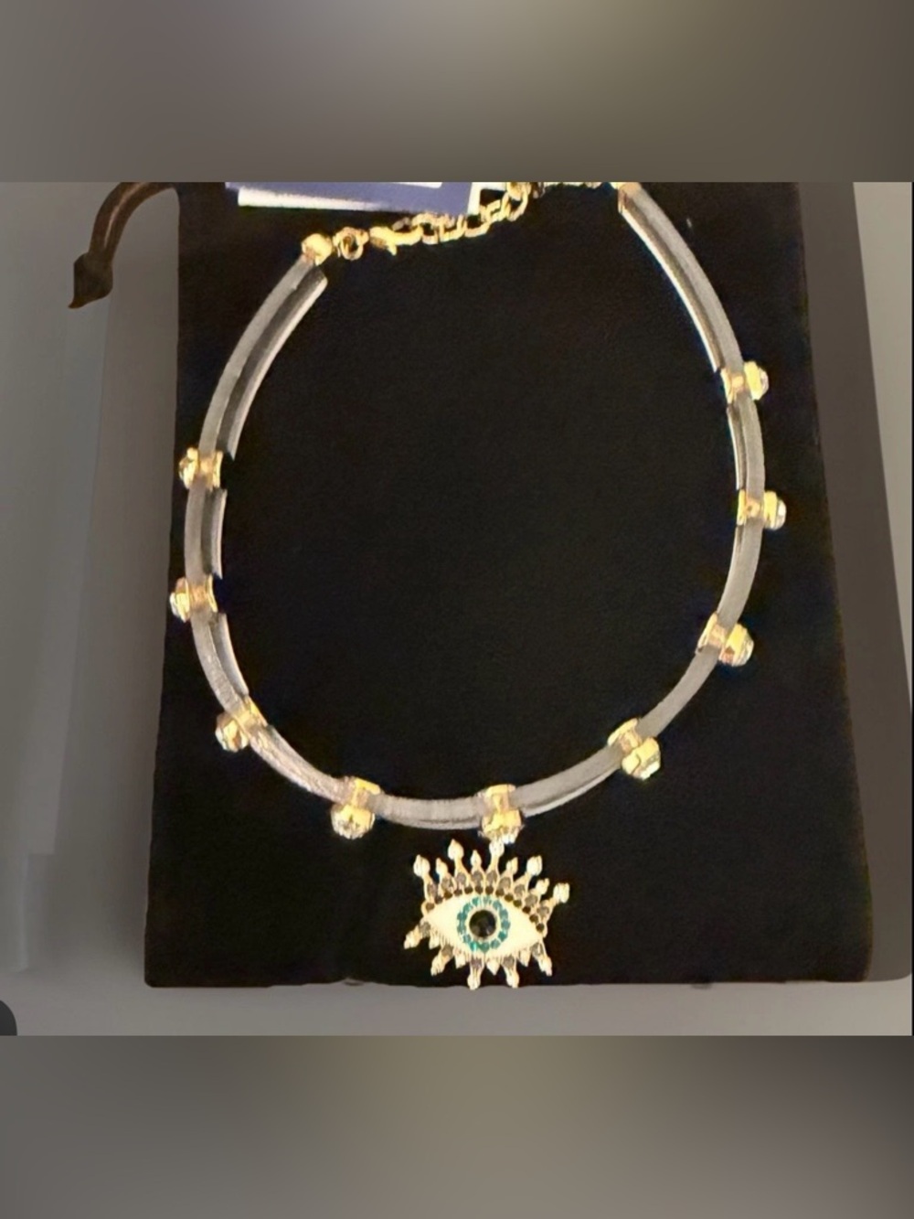Kurt Geiger Gold and Gray Evil Eye Choker Necklace